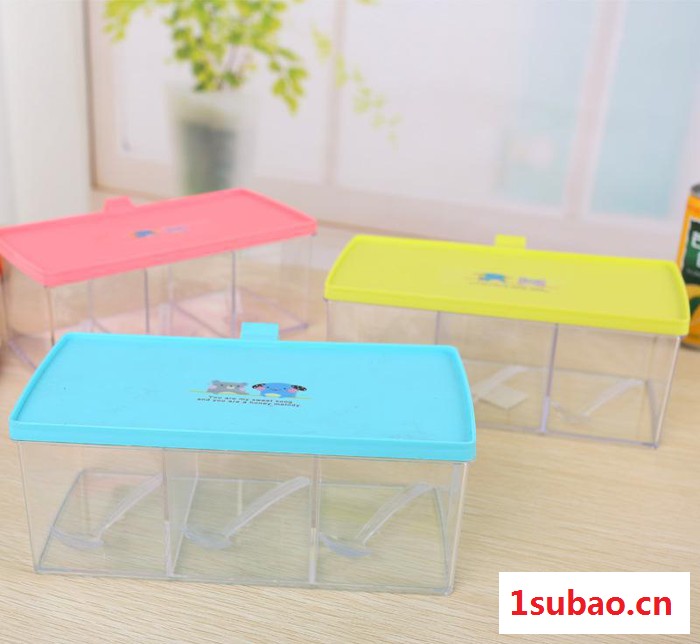 直销塑料3格多彩调味盒 调料盒 厨房用品 创意厨房用品图2
