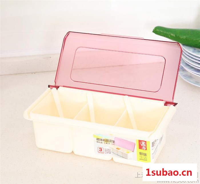 创意厨房用品 翻盖塑料调味盒 三格炫彩调味盒带勺子图3