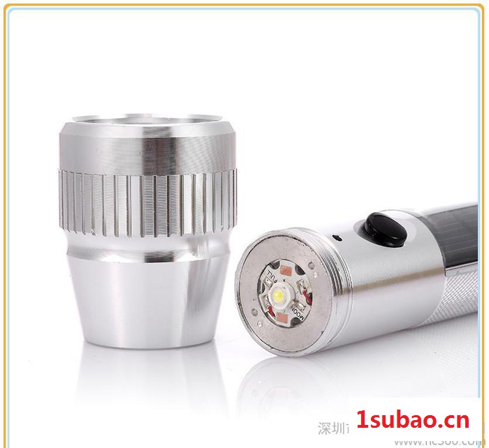 订做太阳能铝合金手电筒 礼品手电筒 LED手电筒 强光手电筒图2
