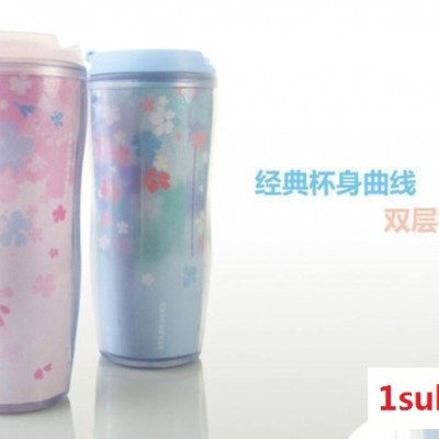 星巴克樱花杯 塑料随行杯 2014新款咖啡杯 创意礼品杯 双层塑料杯