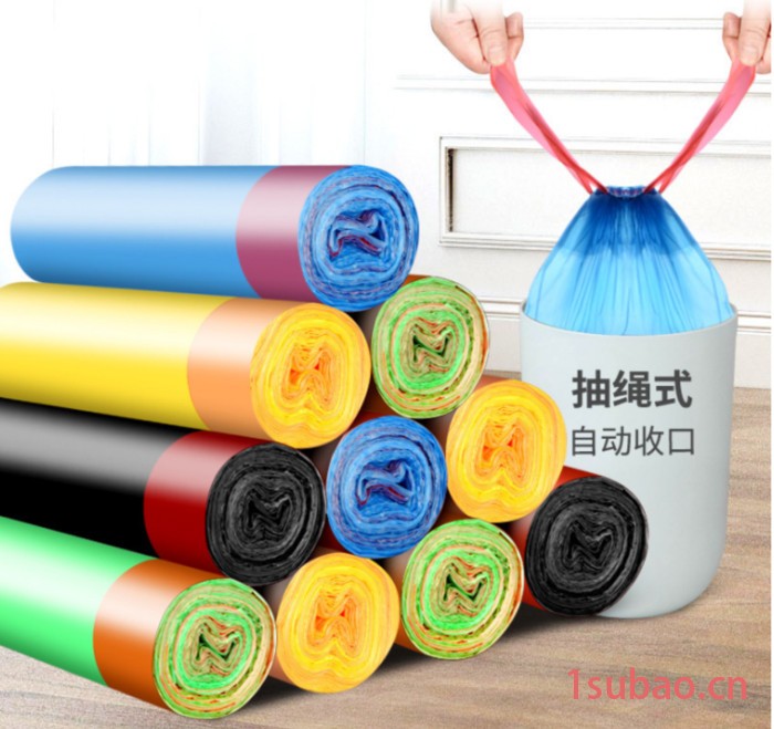 垃圾袋 抽绳垃圾袋 彩色手提自动 收口加厚家用厨房 一次性垃圾袋厂家批发图2