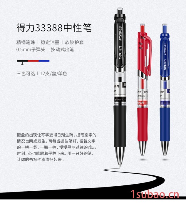 deli/得力 得力中性笔得力中性笔商务签字笔学生用按动中性笔芯黑笔碳素笔水笔医生用蓝色教师专用按动式红笔办公用品图4