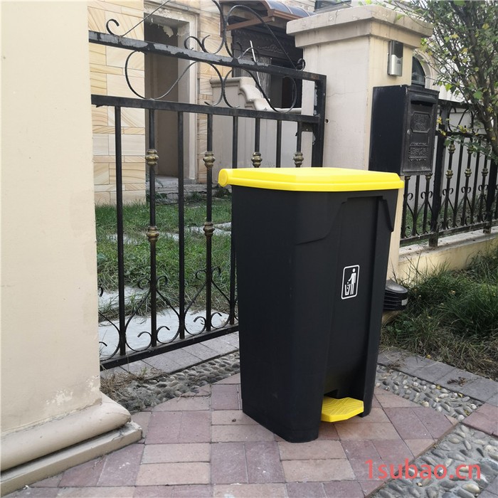 正合供应50L垃圾桶 黄盖灰桶脚踏垃圾桶图2