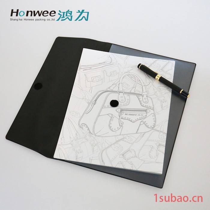 黑色魔术贴a4文件袋现货 防水收纳资料袋 定制办公pvc双层塑料袋图2
