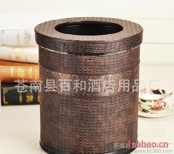 PU人造皮垃圾桶 创意家用小垃圾桶 酒店会所圆形带盖垃圾桶图3