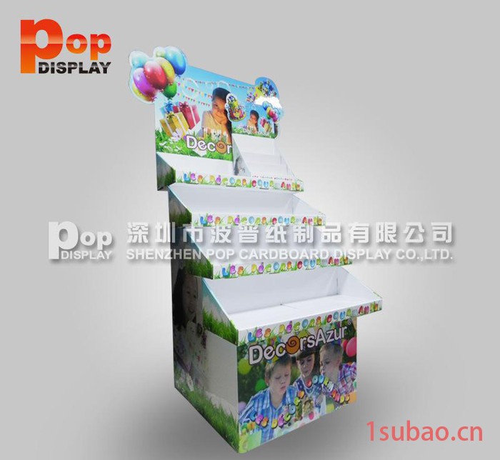 深圳波普生产儿童玩具纸展示陈列架  梯形纸货架  落地纸展架