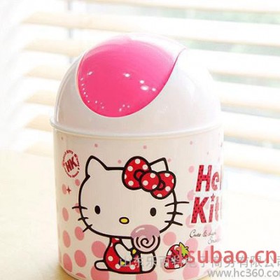 韩国原装进口Hello Kitty垃圾桶 桌面杂物桶 迷你摇盖式纸篓