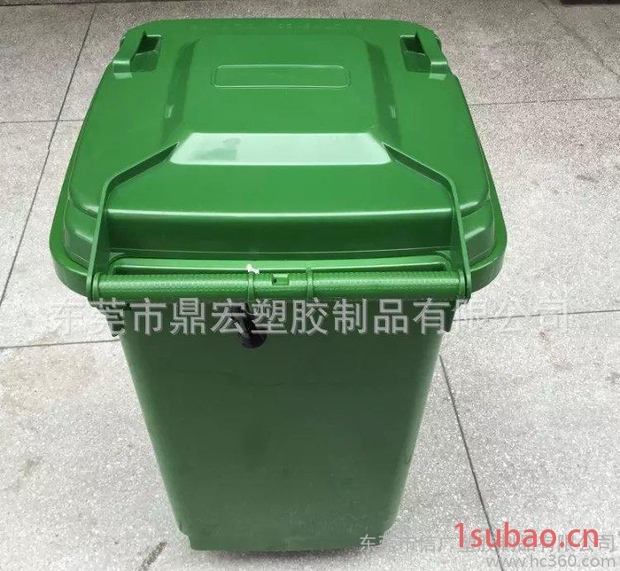 **加厚塑料环卫垃圾桶 绿色100升L带盖塑料桶 新料耐脏带图3
