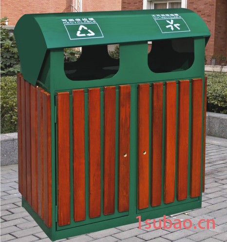 供应世腾0204钢木垃圾桶 环保垃圾箱