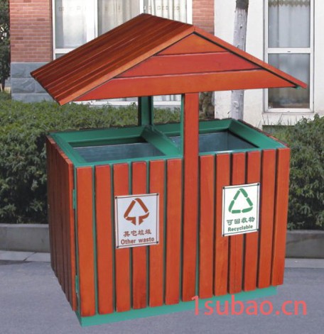 供应世腾0205钢木垃圾桶 环保垃圾箱