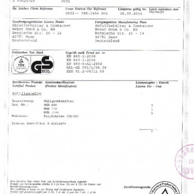 供应德国韦博660L环卫垃圾桶塑料带轮