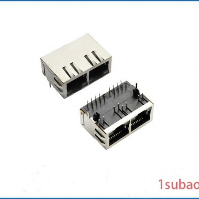 东莞市定制**RJ45带变压器网络插座 百兆双口带LED