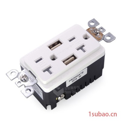 B2USB-20TR美式墙壁插座 带双USB双联插座 安全保护门家用插座