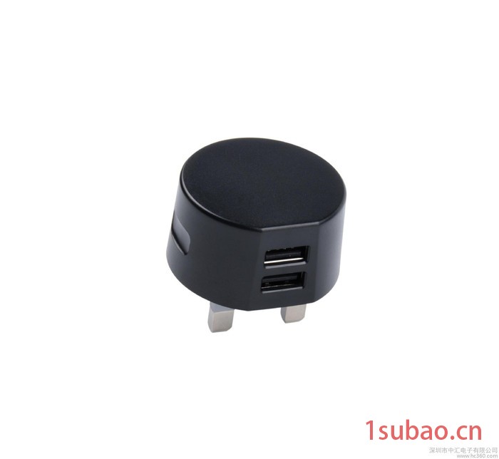 英规双USB充电器 5V2.4A英规双口快速手机充电器 圆形双USB充电头