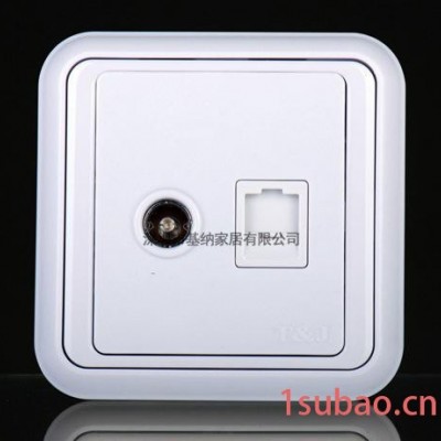 天基经典86型一位闭路电视+电脑网线插座 双口信息插座 欧式风格