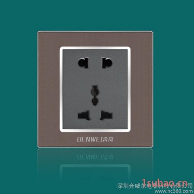款 墙壁插座，铝拉丝超薄插座面板，二三级五孔插座 价格，深圳奔威品牌开关插座