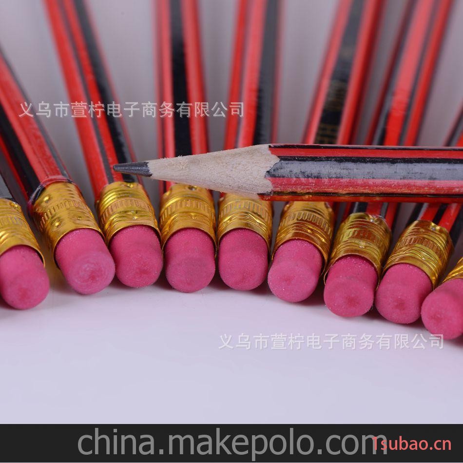 厂家直销 韩国热销红黑抽条套膜木质六角铅笔 学生笔书写笔 批发
