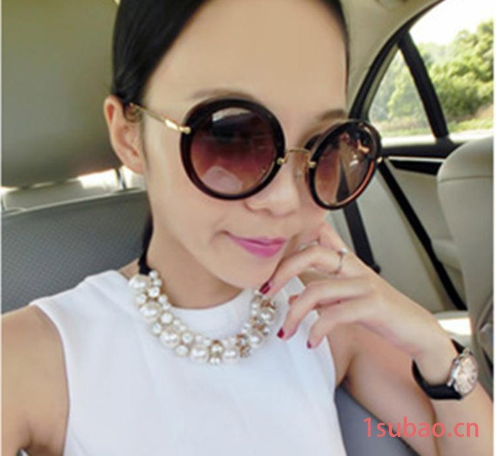 2014范范同款女士9212 时尚圆框台州眼镜太阳镜墨镜直销图3