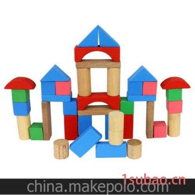小圆桶装40粒木质积木玩具 儿童益智玩具 开发智力