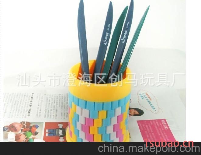创马玩具厂直销智力积木笔筒 蒙牛促销赠品智力笔筒 152只积木图3
