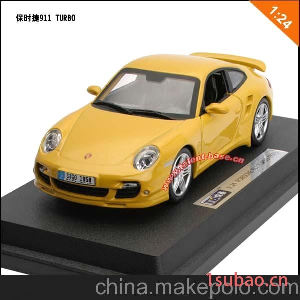 奥图美1:24保时捷911 TURBO豪华跑车(黄色)合金车模型玩具