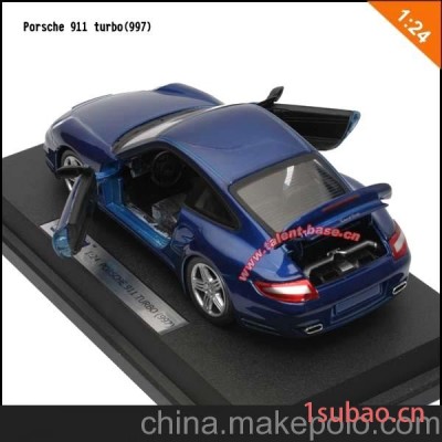 奥图美1:24保时捷911 TURBO豪华轿车(银蓝)合金车模型玩具