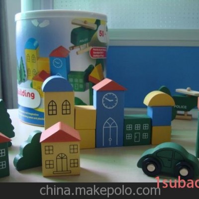 木制玩具 80粒桶装 城市积木