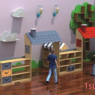 桂林供应儿童木质区角组合柜 多功能玩具柜 大风车幼教设备