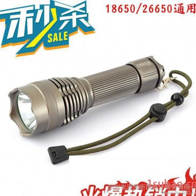 **户外led强光手电筒T6定焦远射骑行26650防水