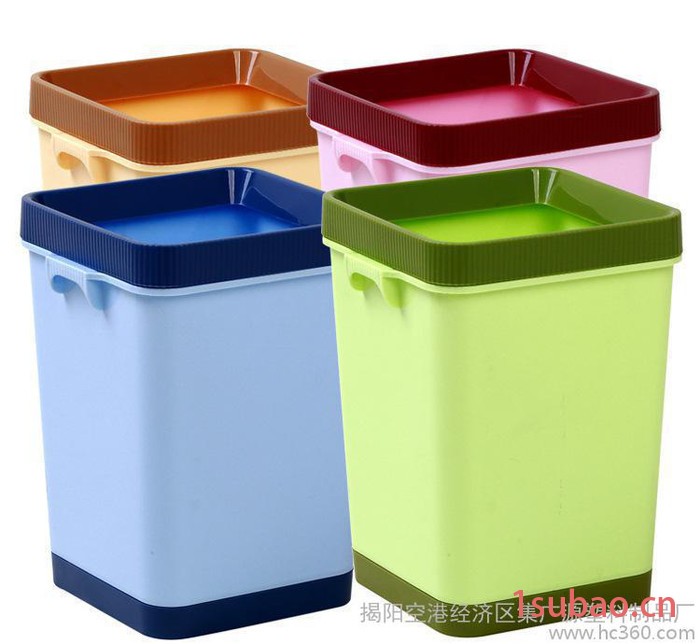 厂家 靓色塑料圆形垃圾桶 家用加固带压圈卫生桶 加厚纸篓