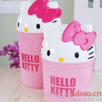 Hello Kitty凯蒂猫立体垃圾桶猫脸型推盖垃圾桶/整理桶7L