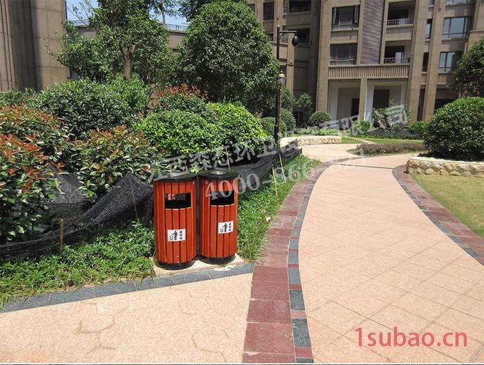 广东钢木双桶垃圾桶深圳户外圆形垃圾桶东莞小区景观分类果皮箱