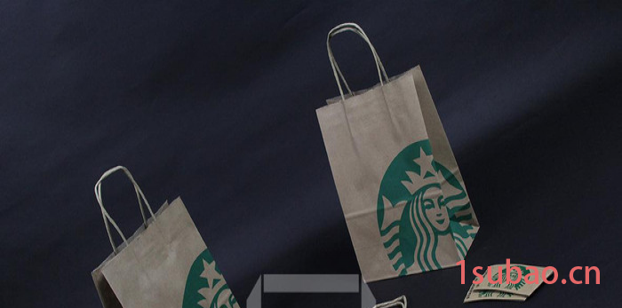 星巴克打包食品袋，Starbucks咖啡外带打包牛皮纸袋，杭州全自动卷筒机制纸袋再生纸礼品袋 Starbucks纸袋
