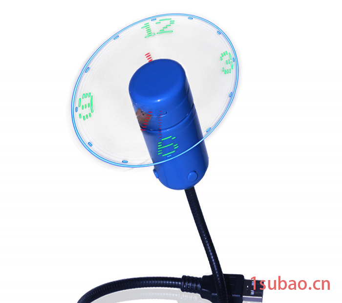直销 USB软管带时钟小风扇 LED闪字带时钟风扇 便携迷你风扇