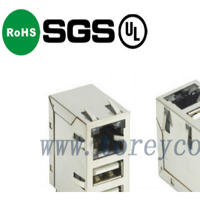 JWO-0006NL RJ45+双层USB网络接口 百兆带灯