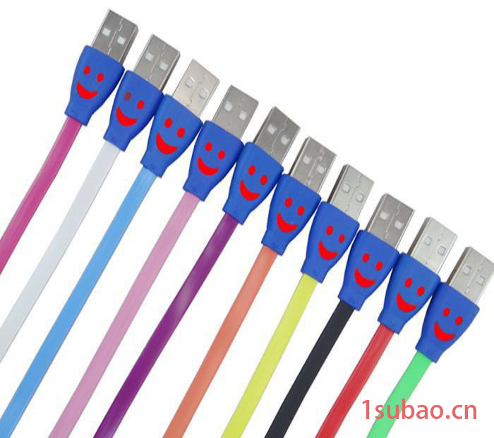 三星 HTC 安卓糖果彩色USB数据线micro单灯笑脸发光数据线