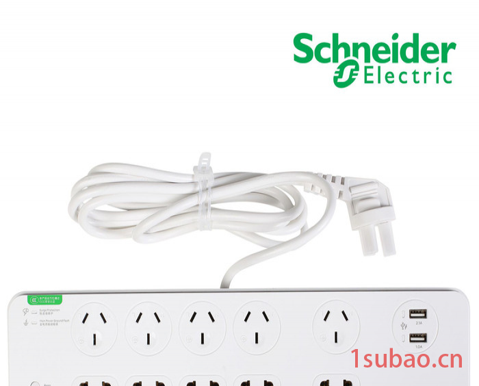 施耐德 EPB6BCSU 10A 10位防浪涌插座 LED灯及USB插孔