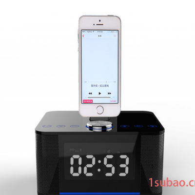 供应T5酒店客房iphone5底座闹钟蓝牙音箱高端触摸USB充电播放器