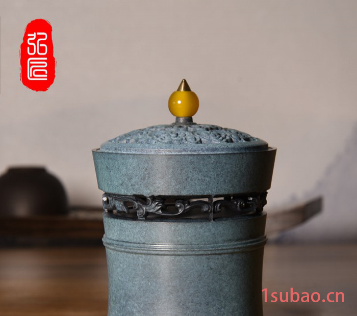 弘匠 檀香炉纯铜熏香炉茶道炉禅意家用音乐盒音响迷你古典居家室内摆件蓝牙音箱音乐机香薰盘香炉家居茶道炉 浅蓝色