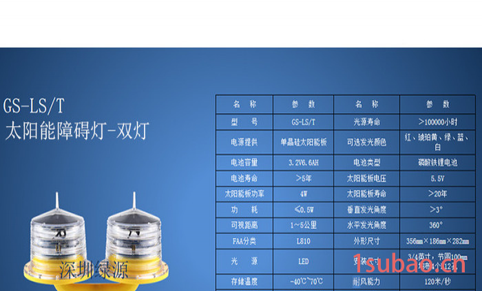 绿源GS-LS/T,太阳能双头障碍灯 高空警示灯 LED灯具 低光强航空障碍灯图2