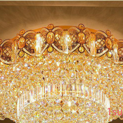 金色圆形水晶灯具客厅灯LED水晶吸顶灯卧室豪华大气工程灯具