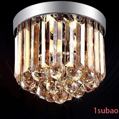 现代简约LED客厅卧室灯具欧式圆形过道水晶灯具