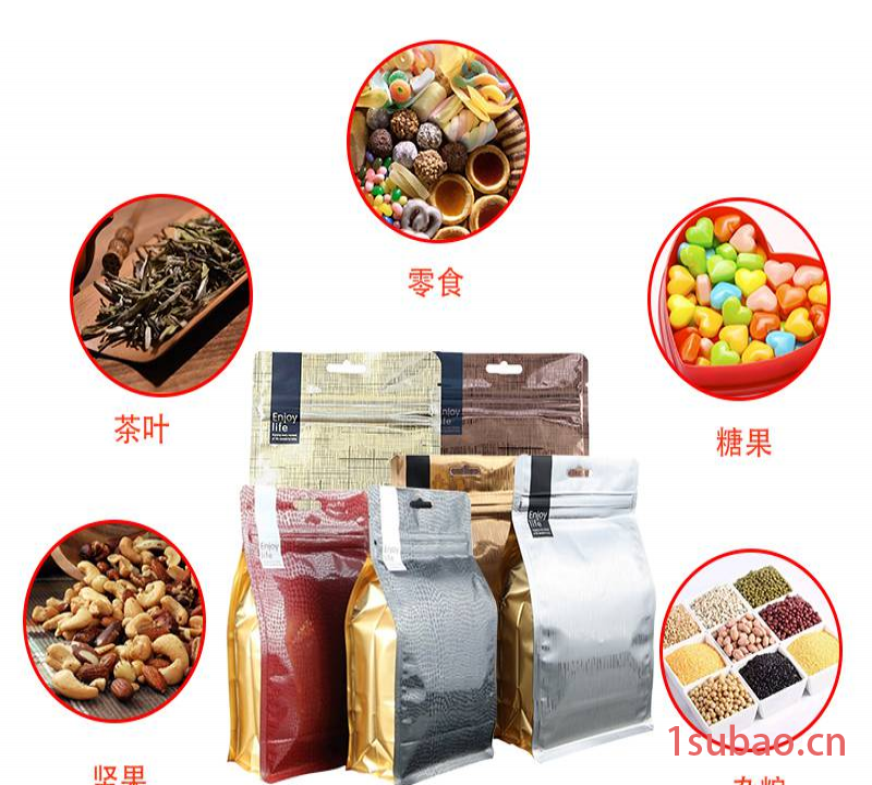 通用咖啡八边封拉链袋 食品包装塑料袋 茶叶铝箔自封袋 铝箔八边封袋 铝塑复合袋图2
