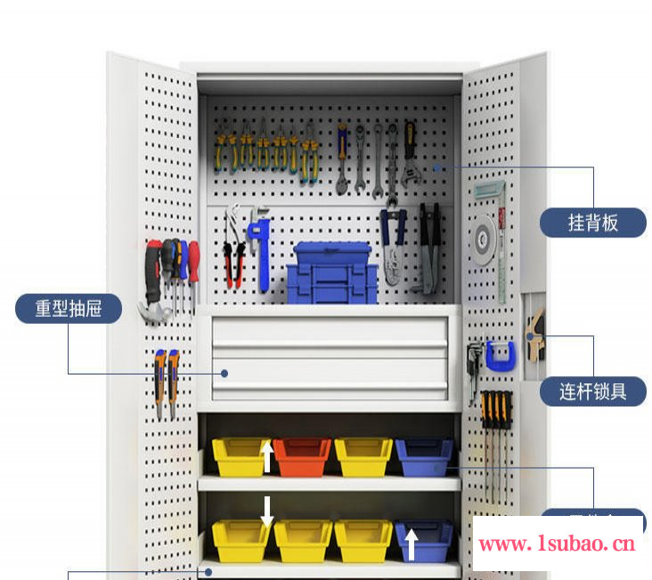 鸿晟达车间工具柜 五金整理柜 重型收纳箱铁皮柜 多功能零件柜储物柜 灰白色内网三抽工具柜HGJG-1800