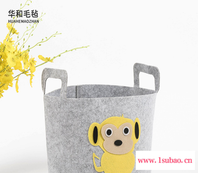 毛毡水桶包 手提毛毡收纳篮圆桶毛毡收纳筐家居脏衣收纳包可定制图2