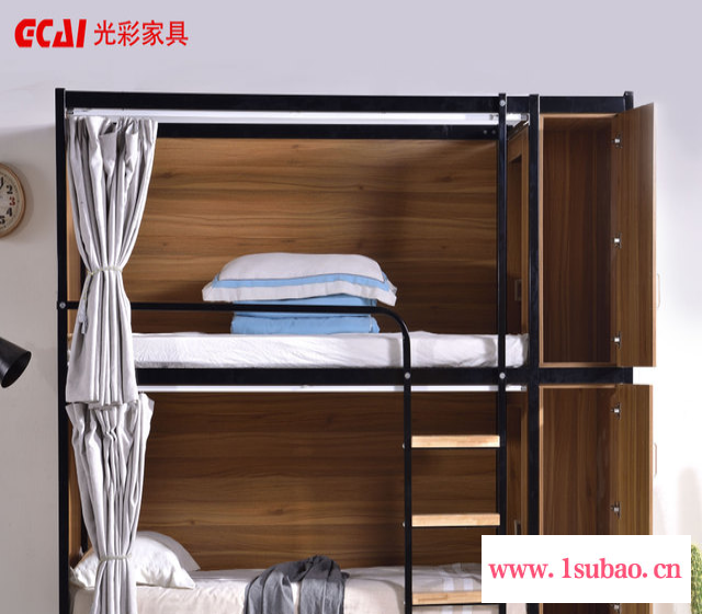 多层板上下铺高架床公寓床隐私床青年旅社带窗帘上下铺光彩家具86521铁架床公寓床上下铺图2