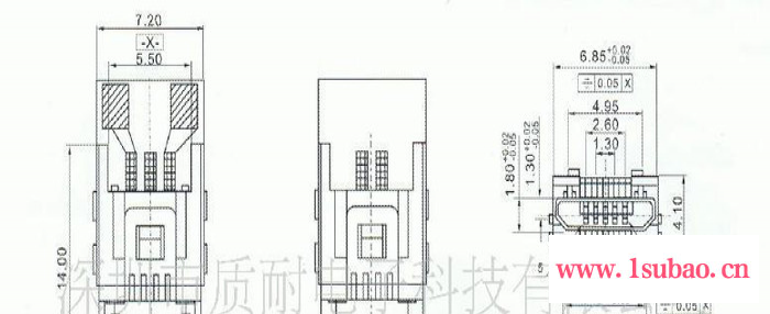 微型USB插座,5P公 B Type带线路板