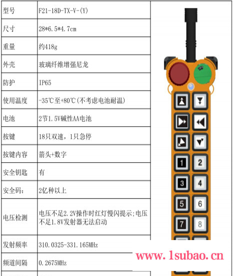 禹鼎F21-18D 双速遥控器  18路双速行车天车遥控器 无线电工业遥控器