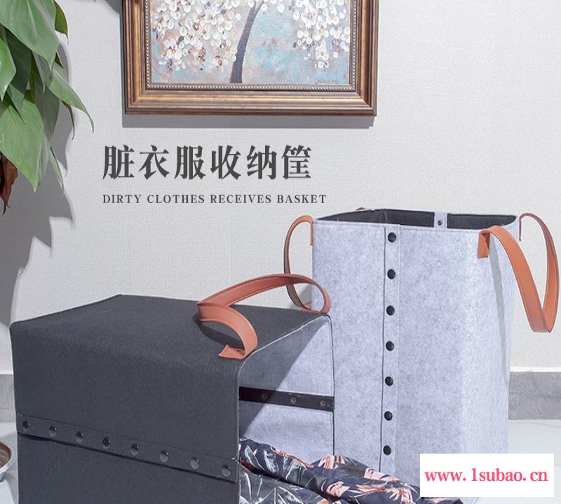 厂家直销毛毡脏衣篮可折脏衣服收纳桶玩具储物收纳筐脏衣篓垃圾桶图2
