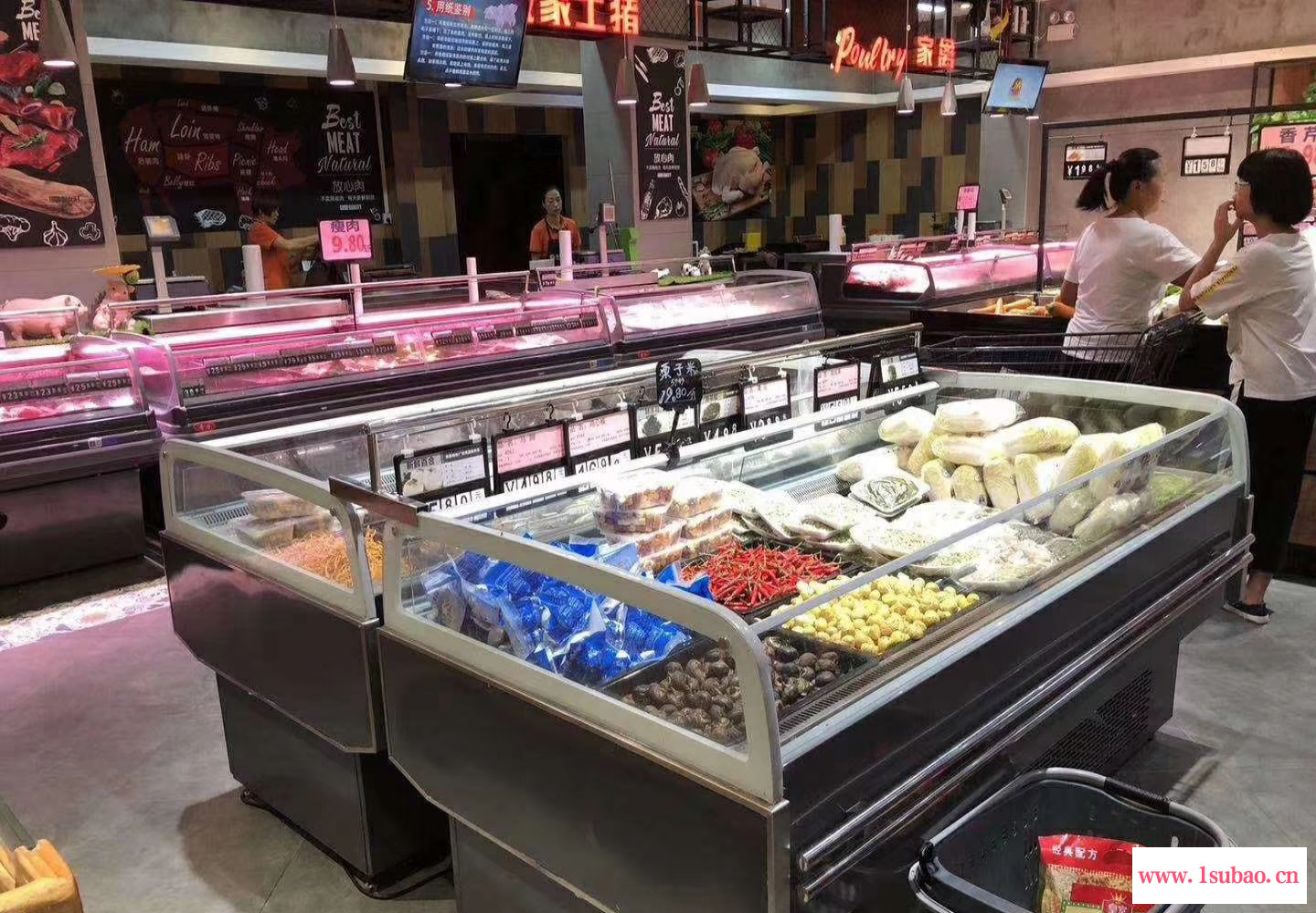 商用超市保鲜超市猪牛肉保鲜柜河北金锣冷鲜肉展示柜未来雪冷柜